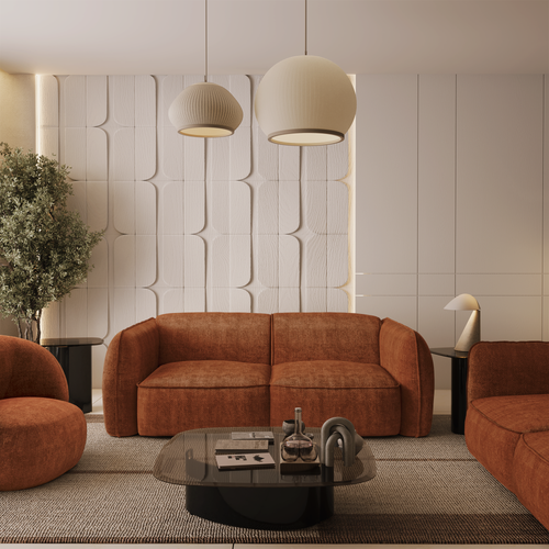 Sia Home - Rechte bank LIVIA - Fluweel weefsel - Terracotta - 196cm - vtwonen shop