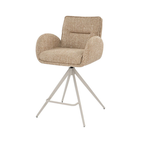 Giga Meubel Barstoel Tina - Taupe - Draaibaar - Scandinavisch - Armleuningen - Stof - Set van 2