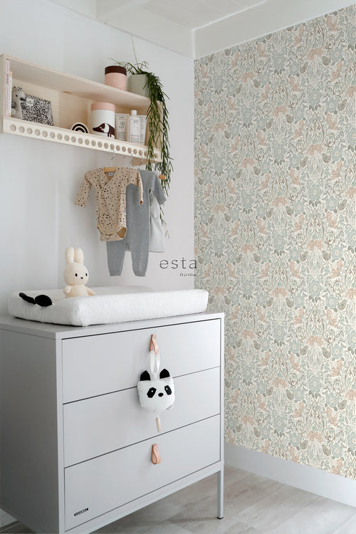 ESTAhome behang bloemen en vogels in art nouveau stijl wit 53 cm x 10.05 m 139294