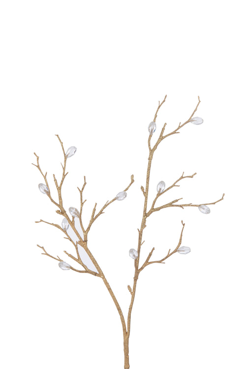 J-Line decoratie Tak Stenen - kunststof - goud/transparant - 24 stuks
