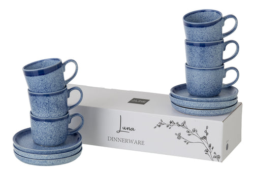 J-Line kopje + schoteltje Luna - keramiek - blauw