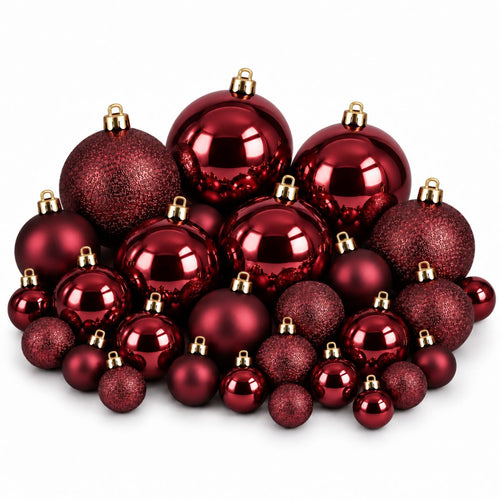 Mica Decorations Kerstballen Set Onbreekbaar - 46 Donkerrode Kerstballen Diameters 4, 6 en 8 cm - Gemaakt van Gerecycled Polystyreen - Mix van Mat,
