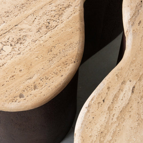 LABEL51 Salontafel Davi - Travertin/Hout - 50x35x31cm - vtwonen shop