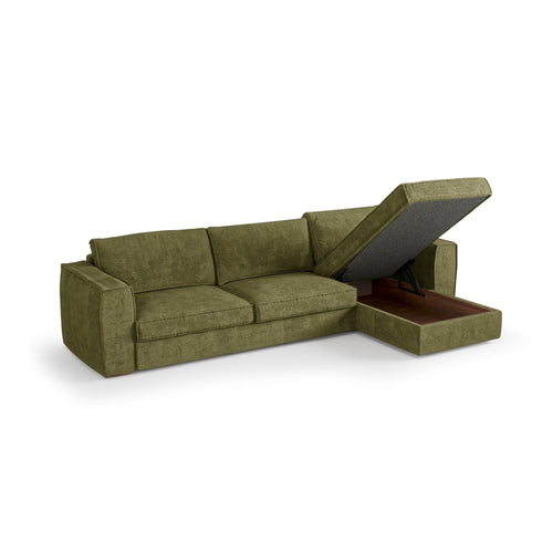Premium Interiors - Rechthoekige hoekbank MIKA - zacht aanvoelende geweven stof vintage groen 292cm