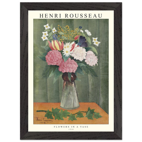 Artfulprints Poster met Lijst Henri Rousseau - Flowers in a vase   - A4 21x29.7 cm - Groen
