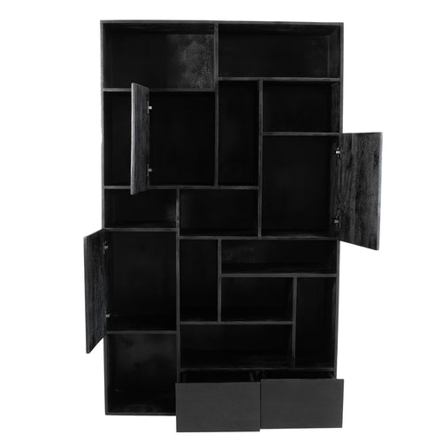 Giga Meubel Wandkast Nala - Mangohout - Zwart - Incl. Lades - 120x40x200cm - vtwonen shop