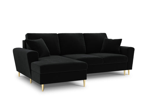 Cosmopolitan Design Uitklapbare hoekbank links met opbergdoos Kyoto 4-zits, flueel, zwart - 145x241x88cm
