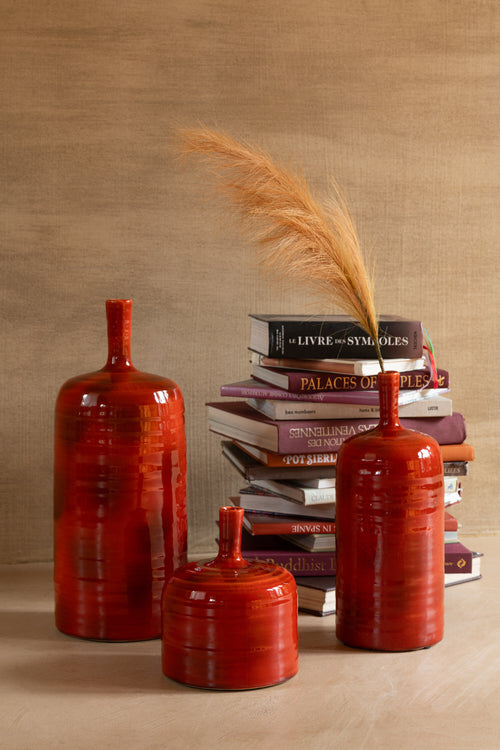J-Line vaas Akane Fles - keramiek - rood - large - vtwonen shop