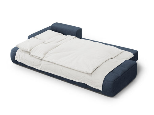Cosmopolitan Design Uitklapbare hoekbank links met opbergdoos Linz 3-zits, structurele stof donkerblauw - 142x275x84cm