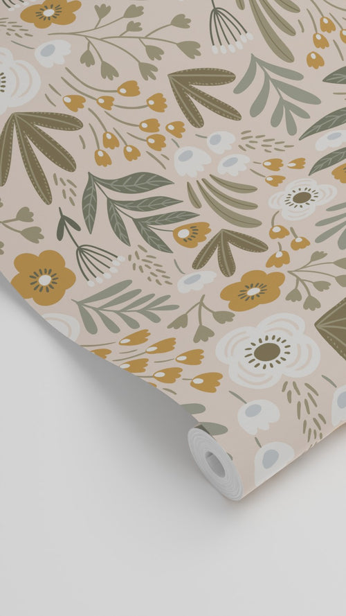 ESTAhome behang bloemetjes vergrijsd groen en bruin - 50 x 900 cm - 131068 - vtwonen shop