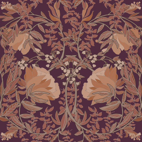 ESTAhome behang vintage bloemen in art nouveau stijl paars en terracotta - 50 x 900 cm - 132223