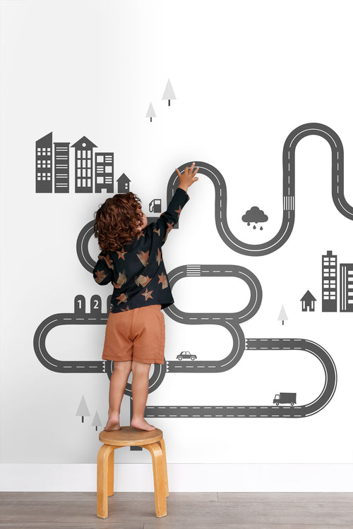 ESTAhome fotobehang getekende straat zwart en wit - 139.5 x 279 cm - 158835 - vtwonen shop