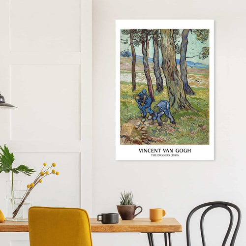 Artfulprints Poster met Lijst Vincent van Gogh - The diggers   - A4 21x29.7 cm - Groen