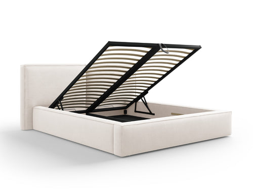 Cosmopolitan Design Opbergbed met dubbel hoofdbord Arendal 160x200cm, structurele stof, lichtbeige - 228x214x97.5cm