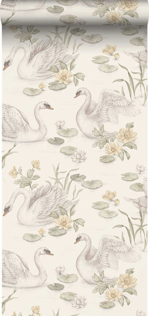Borastapeter behang zwanen beige - 53 cm x 10.05 m - 660610 - vtwonen shop