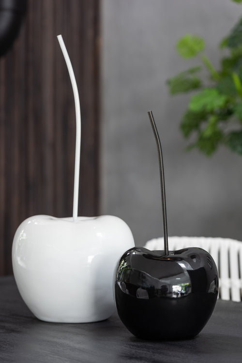 J-Line decoratie Kers - polyresin - blinkend wit/zwart - large - 2 st.