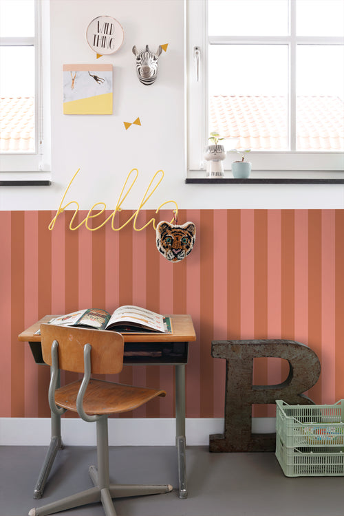 ESTAhome behang strepen terracotta en perzik roze - 53 cm x 10.05 m - 139905