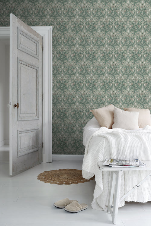 Borastapeter behang vintage bloemen in art nouveau stijl vergrijsd groen - 53 cm x 10.05 m - 660408