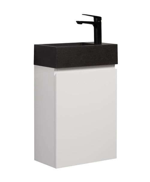 Badplaats Toiletmeubel Angela 40 x 22 cm – Mat Wit – Fonteinmeubel met Zwarte Wastafel