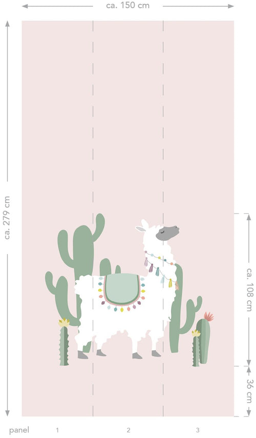 ESTAhome fotobehang alpaca zacht roze en groen - 150 x 279 cm - 158926 - vtwonen shop