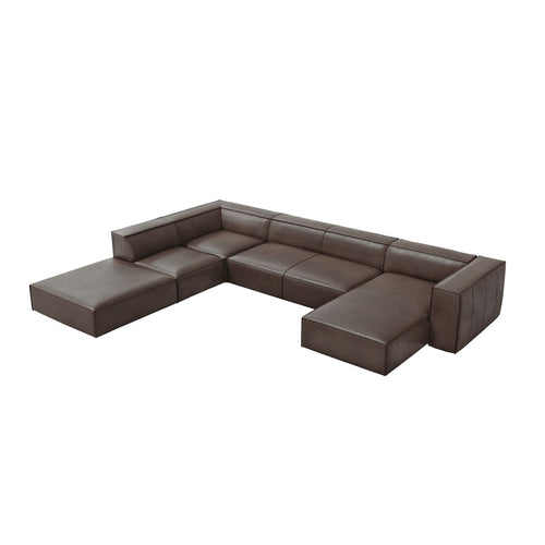 Cosmopolitan Design - Panoramische hoekbank links Turin 6-zits, echt leer grijs bruin - 270x365x68cm