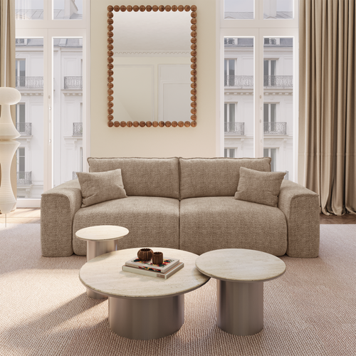Premium Interiors - Slaapbank met opbergruimte COMO - zacht aanvoelende geweven stof bruin 254cm