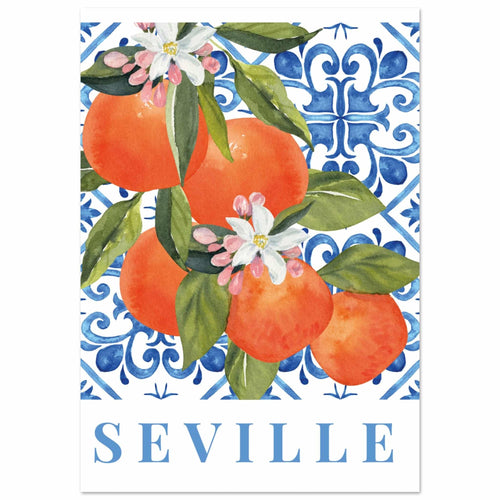 Artfulprints Poster Fruits - Orange tree in Seville   - 30x40 cm - Blauw