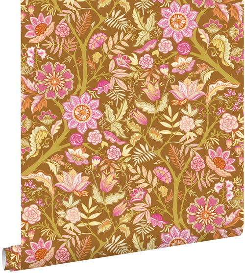 ESTAhome behang vintage bloemen groen en fuchsia roze - 50 x 900 cm - 131727