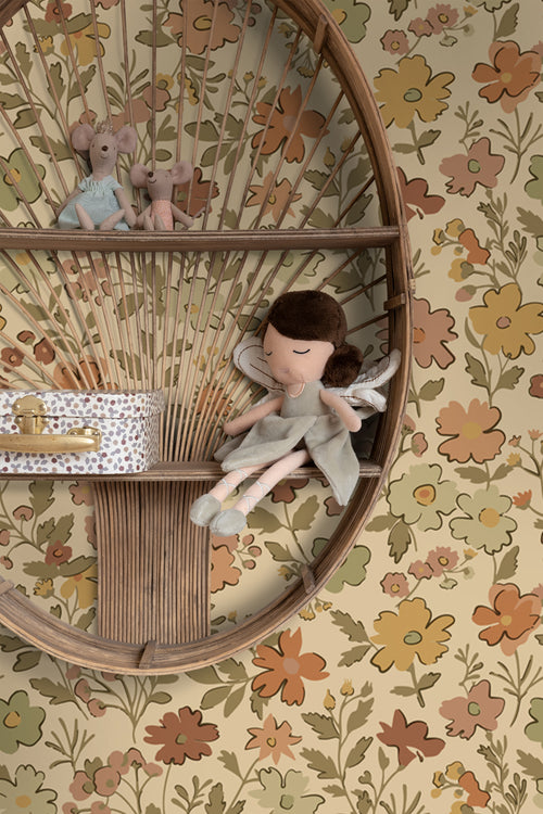 ESTAhome behang bloemetjes okergeel en donker beige - 50 x 900 cm - 131320 - vtwonen shop