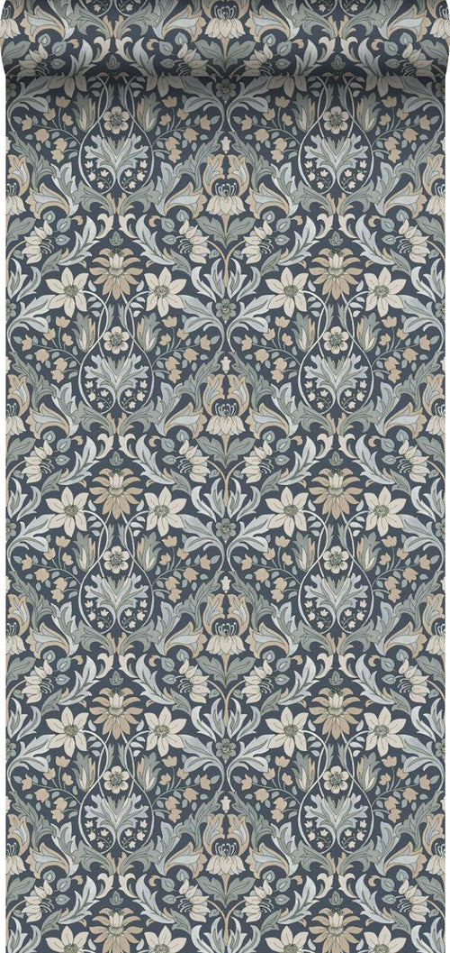 Borastapeter behang vintage bloemen in art nouveau stijl vergrijsd blauw - 53 cm x 10.05 m - 660944 - vtwonen shop
