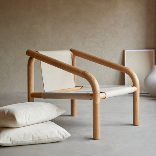 Tikamoon Fauteuil van licht massief eikenhout en crèmekleurig fluweel - Beige - vtwonen shop