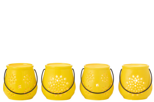 J-Line theelichthouder Emmer - porselein - geel - 4 stuks - vtwonen shop
