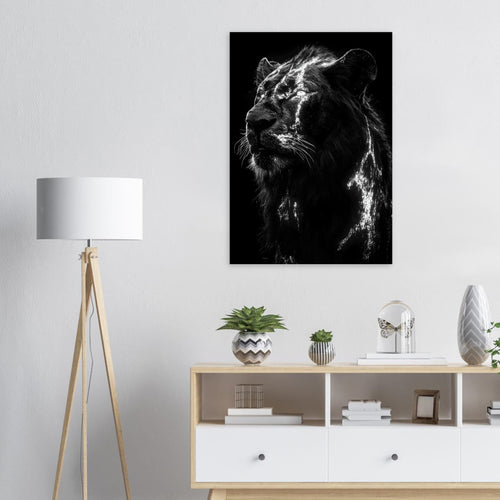 Artfulprints Canvas Lion portrait canvas - 40x60 cm - Zwart / Wit