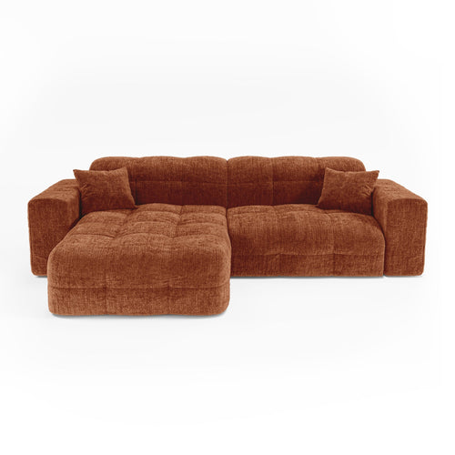Premium Interiors - Hoekbank links COCOON - gewaafd fluweel terracotta 230cm