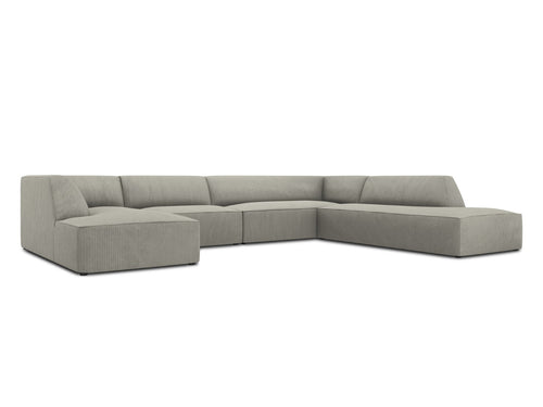Micadoni Panoramische hoekbank rechts Ruby 7-zits, ribfluwelen, lichtgrijs - 273x366x69cm