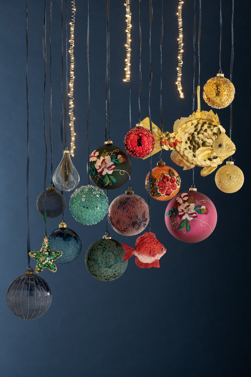 J-Line kerstbal Antiek - glas - azuur - large - doos van 4