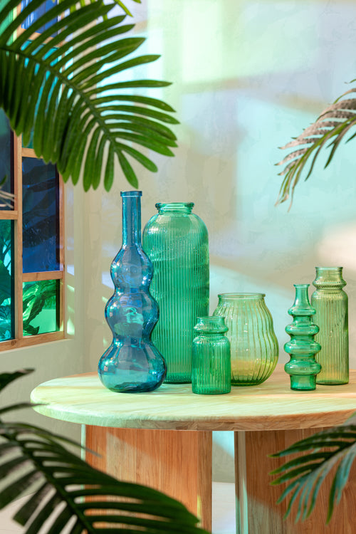 J-Line vaas Gestreept - glas - smaragdgroen