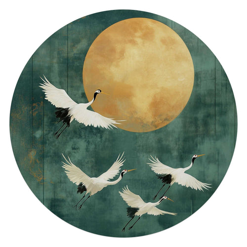 Reinders Kraanvogels in de nacht glasschilderij -  groen - woonkamer - Ø 70cm