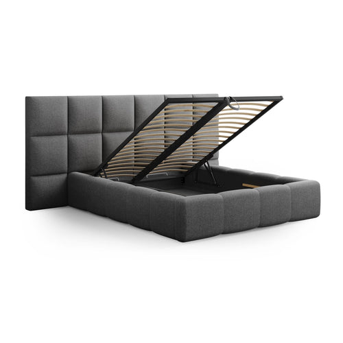 Cosmopolitan Design - Opbergbed met hoofdeinde Livigno 200x200cm structurele stof donkergrijs - 230x350x125cm