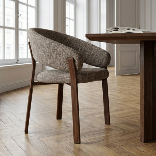 DÉJA Living Eetkamerstoel Chera - Taupe/Walnoot - Set van 2