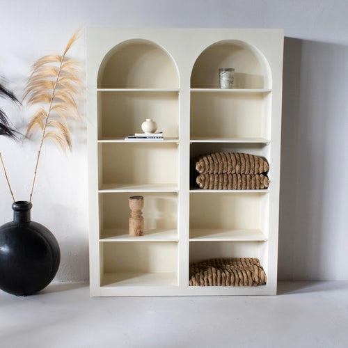 Giga Meubel Vakkenkast Fien - MDF/Beton Ciré - Beige - 150x38x210cm - vtwonen shop