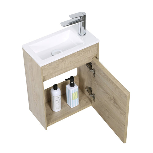 Badplaats Toiletmeubel Sinta 40 x 22 cm – Kastanje Eiken – Fonteinmeubel met Witte Wastafel