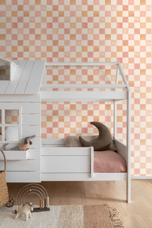 ESTAhome behang geblokt motief beige, oranje en roze - 50 x 900 cm - 131719