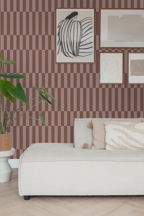 ESTAhome behang strepen bruin en mauve paars - 53 cm x 10.05 m - 131215
