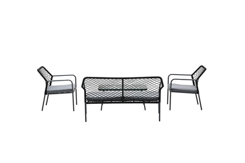Turin loungeset - 4-delig -rope zwart-desert sand-light teak vironwood