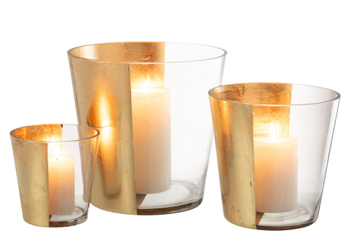 J-Line windlicht boe - glas - transparant/goud - large