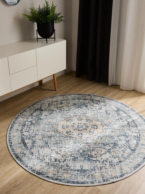 benuta wasbaar vloerkleed George - blauw - ø 160 cm