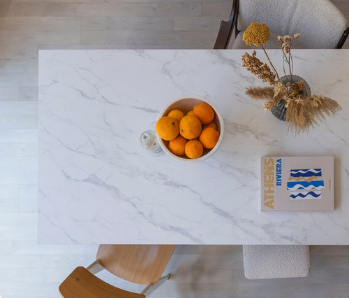 Eettafel met wit marmer effect in melamine 160 cm ALBERTA - vtwonen shop