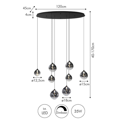 Atmooz hanglamp Rosado 8 - zwart - 120 x 45 x H 170 cm - geïntegreerde led