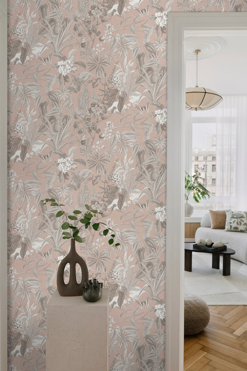 Sanders & Sanders behang tropische bladeren en bloemen grijs roze - 53 cm x 10 m - 640245 - vtwonen shop